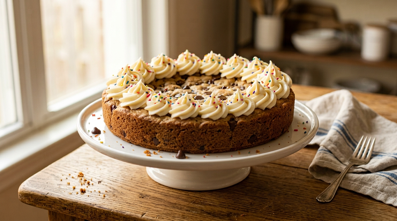 Soft & Chewy Cookie Cake with Cream Cheese Frosting